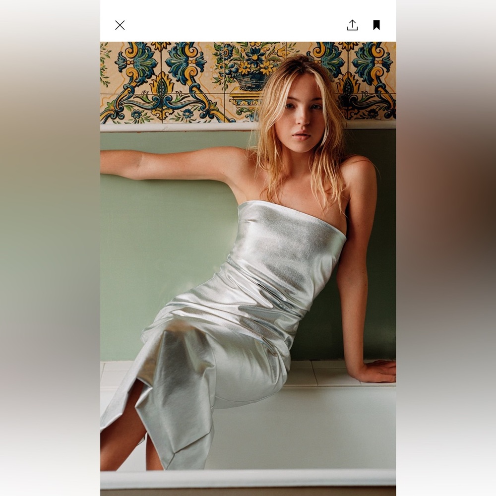 Zara med strapless metallic midi dress Nwt